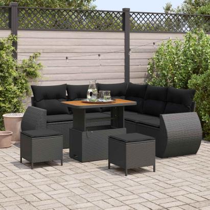 Set de canapele pentru grădină cu pernă 8 pcs Negru poliratan GartenMobel Dekor