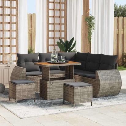Set de canapele pentru grădină cu pernă 8 pcs Gri poliratan GartenMobel Dekor