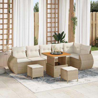 Set de canapele pentru grădină 9 pcs Bej și crem Poli Rattan GartenMobel Dekor