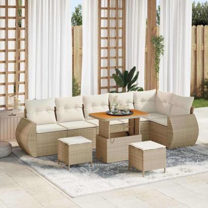 Set de canapele pentru grădină 9 pcs Bej și crem Poli Rattan GartenMobel Dekor