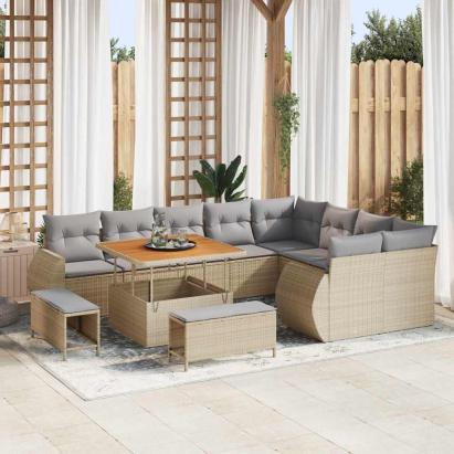 Set de canapele pentru grădină 12 pcs Beige și gri deschis GartenMobel Dekor