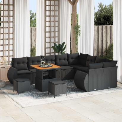 Set de canapele pentru grădină 12 pcs Negru Poli Rattan GartenMobel Dekor