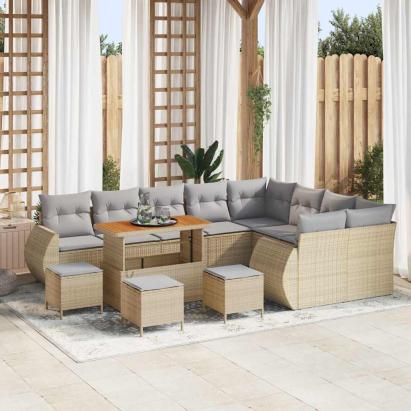 Set de canapele pentru grădină 13 pcs Beige și gri deschis GartenMobel Dekor