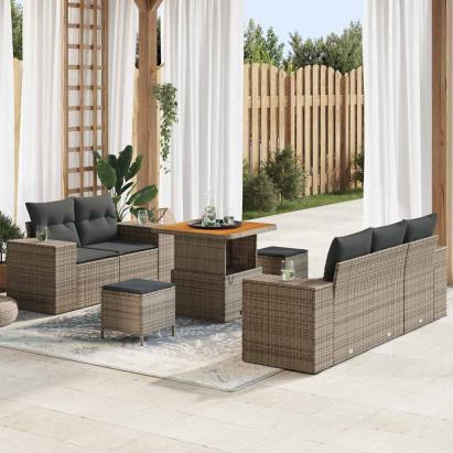 Set de canapele pentru grădină cu pernă 8 pcs Gri Poli Rattan GartenMobel Dekor