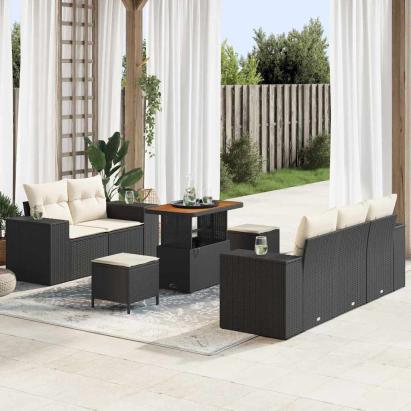 Set de canapele pentru grădină 8 pcs Negru și Crem Poli Rattan GartenMobel Dekor