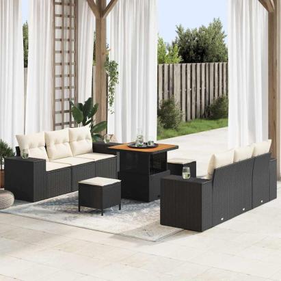 Set de canapele pentru grădină Negru și Crem 221 x 204 x 85 cm GartenMobel Dekor