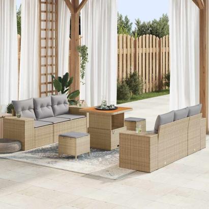 Set de canapele pentru grădină Beige și gri deschis Poli Rattan GartenMobel Dekor