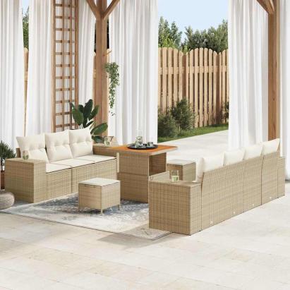 Set de canapele pentru grădină 10 pcs Bej și crem Poli Rattan GartenMobel Dekor