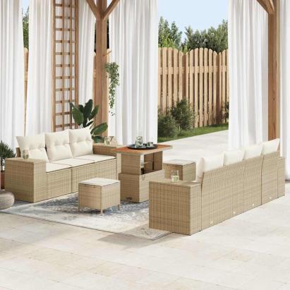 Set de canapele pentru grădină 10 pcs Bej și crem Poli Rattan GartenMobel Dekor