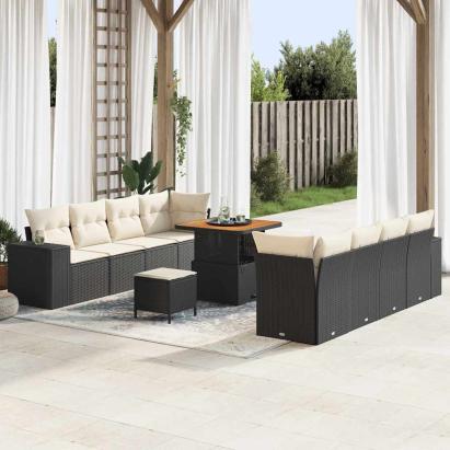 Set de canapele pentru grădină 11 pcs Negru și Crem poliratan GartenMobel Dekor