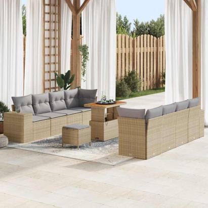 Set de canapele pentru grădină 11 pcs Beige și gri deschis GartenMobel Dekor