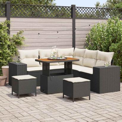 Set de canapele pentru grădină 8 pcs Negru și Crem poliratan GartenMobel Dekor