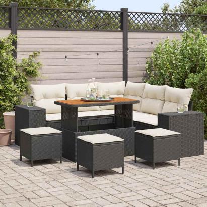 Set de canapele pentru grădină 9 pcs Negru și Crem poliratan GartenMobel Dekor