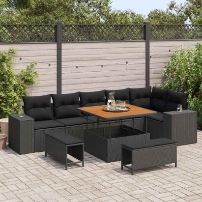 Set de canapele pentru grădină cu pernă 9 pcs Negru poliratan GartenMobel Dekor