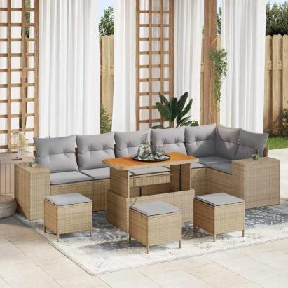 Set de canapele pentru grădină 10 pcs Beige și gri deschis GartenMobel Dekor