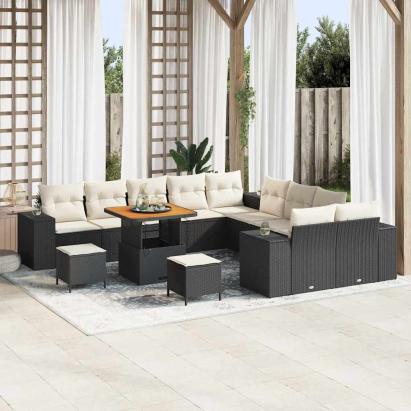 Set de canapele pentru grădină 13 pcs Negru și Crem poliratan GartenMobel Dekor