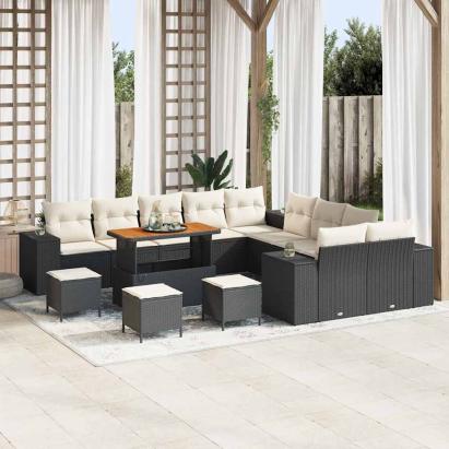 Set de canapele pentru grădină 14 pcs Negru și Crem poliratan GartenMobel Dekor