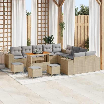 Set de canapele pentru grădină 14 pcs Beige și gri deschis GartenMobel Dekor