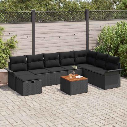 Set de canapele pentru grădină cu pernă 9 pcs Negru poliratan GartenMobel Dekor