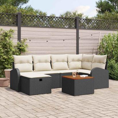 Set de canapele pentru grădină cu pernă 7 pcs Negru poliratan GartenMobel Dekor