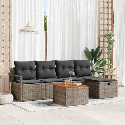 Set de canapele pentru grădină cu pernă 6 pcs Gri poliratan GartenMobel Dekor