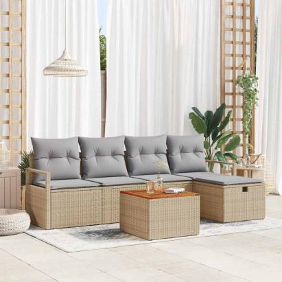 Set de canapele pentru grădină cu pernă 6 pcs Bej poliratan GartenMobel Dekor