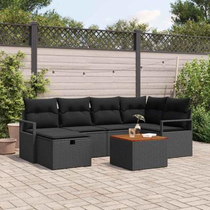 Set de canapele pentru grădină cu pernă 7 pcs Negru poliratan GartenMobel Dekor