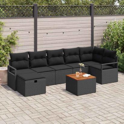 Set de canapele pentru grădină cu pernă 8 pcs Negru poliratan GartenMobel Dekor