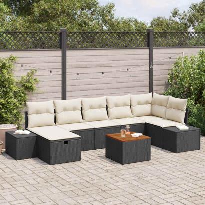Set de canapele pentru grădină cu pernă 8 pcs Negru poliratan GartenMobel Dekor