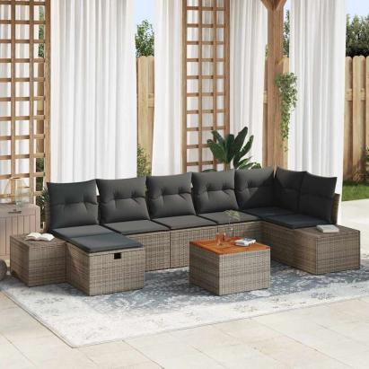 Set de canapele pentru grădină cu pernă 8 pcs Gri poliratan GartenMobel Dekor