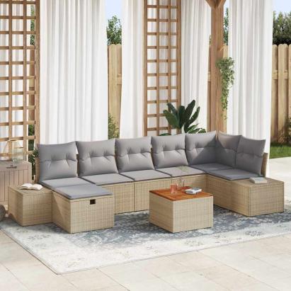 Set de canapele pentru grădină cu pernă 8 pcs Bej poliratan GartenMobel Dekor