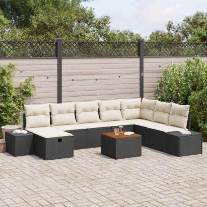 Set de canapele pentru grădină cu pernă 9 pcs Negru poliratan GartenMobel Dekor