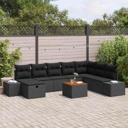 Set de canapele pentru grădină cu pernă 9 pcs Negru poliratan GartenMobel Dekor