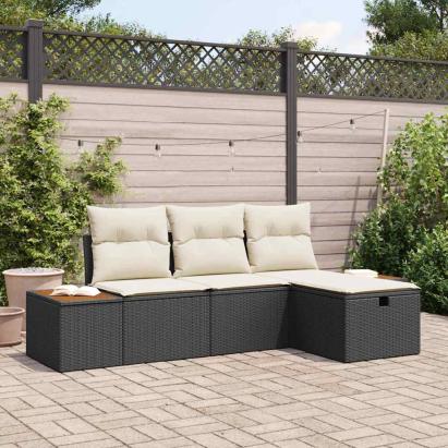 Set de canapele pentru grădină cu pernă 4 pcs Negru Rattan poli GartenMobel Dekor