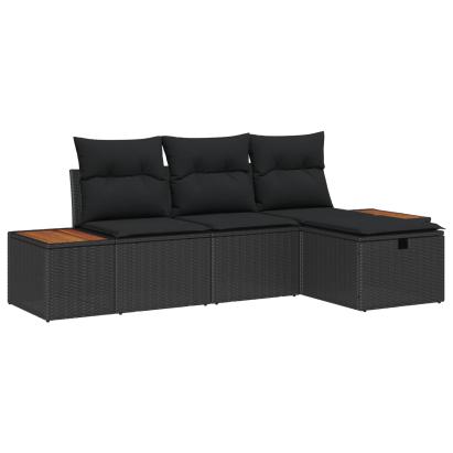 Set de canapele pentru grădină cu pernă 4 pcs Negru Rattan poli GartenMobel Dekor