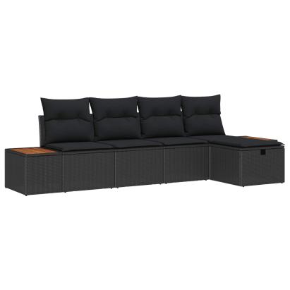 Set de canapele pentru grădină cu pernă 5 pcs Negru poliratan GartenMobel Dekor
