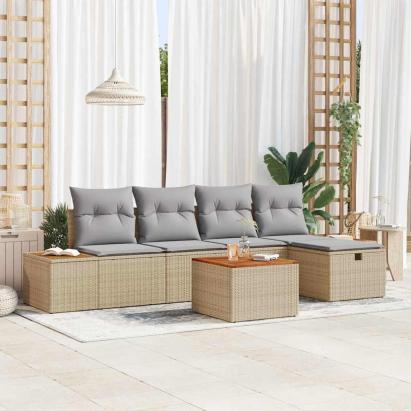 Set de canapele pentru grădină cu pernă 6 pcs Bej poliratan GartenMobel Dekor
