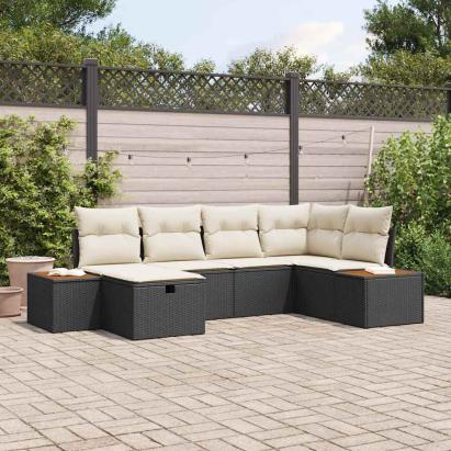 Set de canapele pentru grădină cu pernă 6 pcs Negru poliratan GartenMobel Dekor