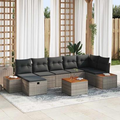 Set de canapele pentru grădină cu pernă 8 pcs Gri poliratan GartenMobel Dekor