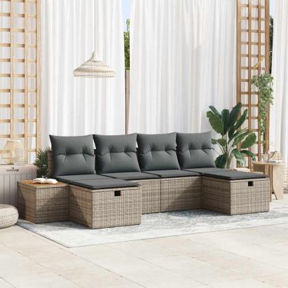 Set de canapele pentru grădină cu pernă 6 pcs Gri poliratan GartenMobel Dekor