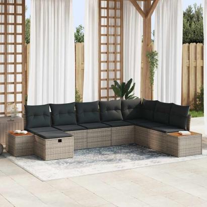 Set de canapele pentru grădină cu pernă 9 pcs Gri poliratan GartenMobel Dekor