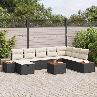 Set de canapele pentru grădină cu pernă 9 pcs Negru poliratan GartenMobel Dekor