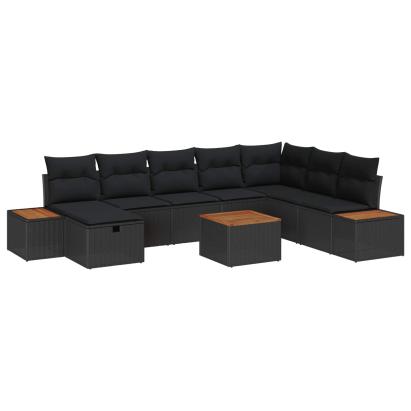 Set de canapele pentru grădină cu pernă 9 pcs Negru poliratan GartenMobel Dekor