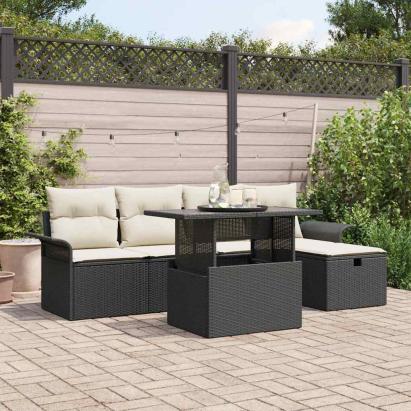Set de canapele pentru grădină cu pernă 6 pcs Negru Rattan poli GartenMobel Dekor