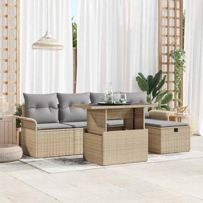Set de canapele pentru grădină cu pernă 6 pcs Bej Rattan poli GartenMobel Dekor
