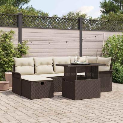 Set de canapele pentru grădină cu pernă 7 pcs Maro poliratan GartenMobel Dekor