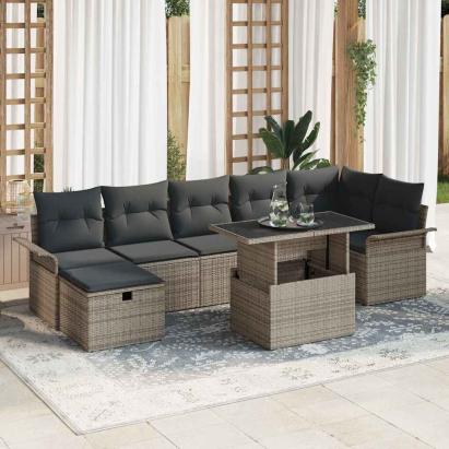 Set de canapele pentru grădină cu pernă 8 pcs Gri Rattan poli GartenMobel Dekor