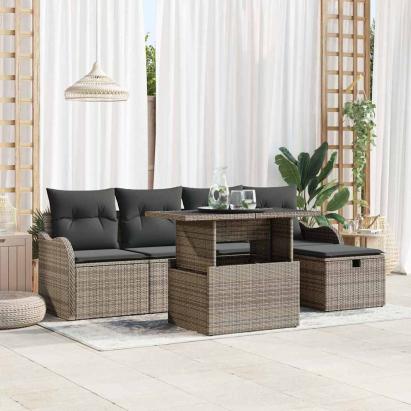 Set de canapele pentru grădină cu pernă 6 pcs Gri Rattan poli GartenMobel Dekor