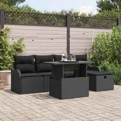 Set de canapele pentru grădină cu pernă 6 pcs Negru Rattan poli GartenMobel Dekor