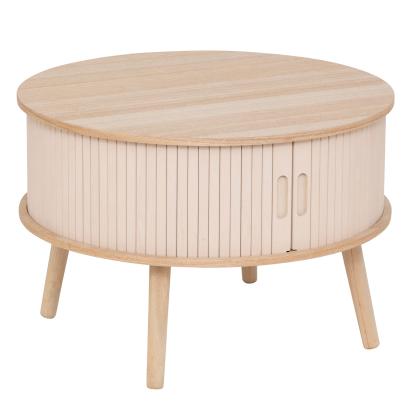 Masuta cafea rotunda Atmosphera Nysos cu usi glisante si raft, 60x40 cm, crem natur